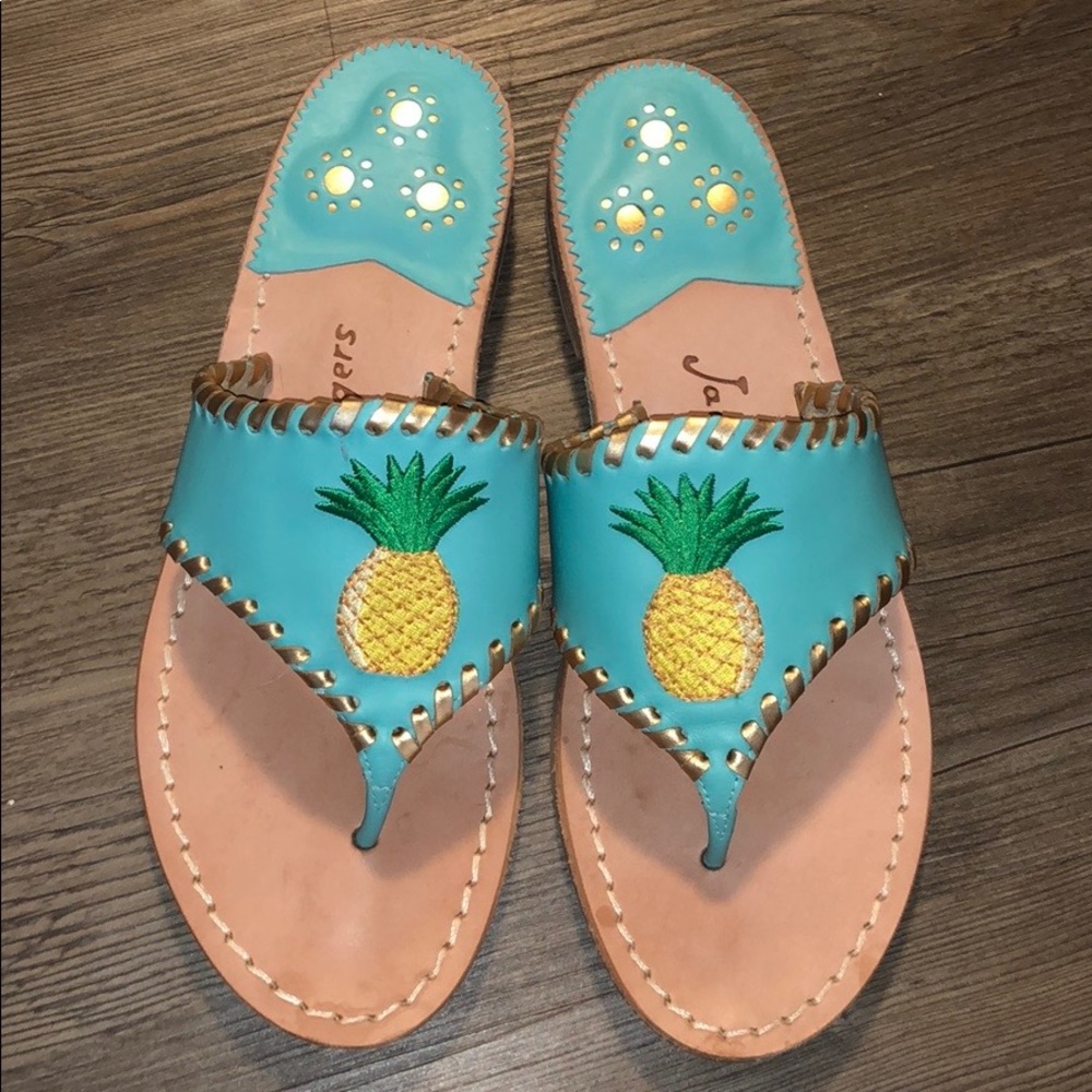 Jack Rogers Pineapple Teal & Gold Dress Sandals